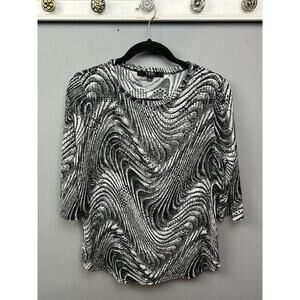 Toni‎ Morgan Boxy Tunic Top Womens Small Abstract Black White Open Funky Y2K